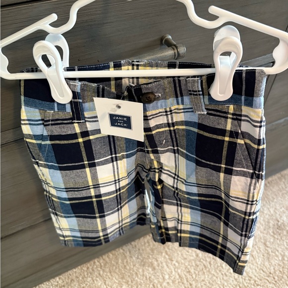 Janie and Jack Plaid Shorts - Navy, Yellow, and White - Picture 1 of 3